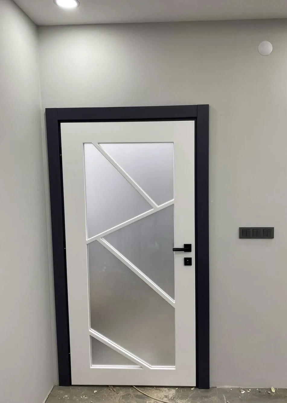 Siyah kasalı beyaz panelli camlı kapı